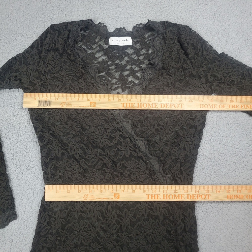 Rosemunde Copenhagen Black Floral Lace V-Neck Wrap Dress Womans Small Whimsigoth - Picture 10 of 12